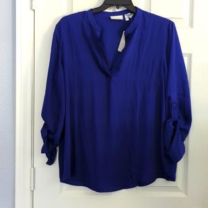 Chico's size 3 (16-18) L/S V-opening blouse royal blue
